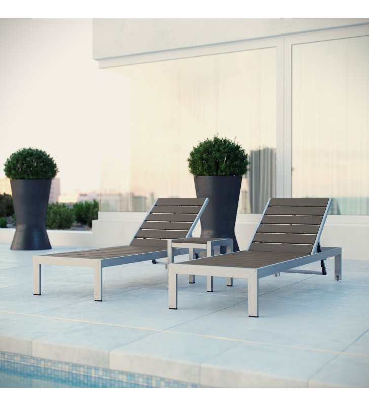Shore 3 Piece Outdoor Patio Aluminum Set in Silver Gray - Lexmod