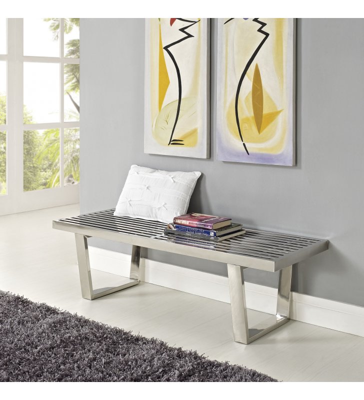 Sauna 4' Stainless Steel Bench in Silver - Lexmod