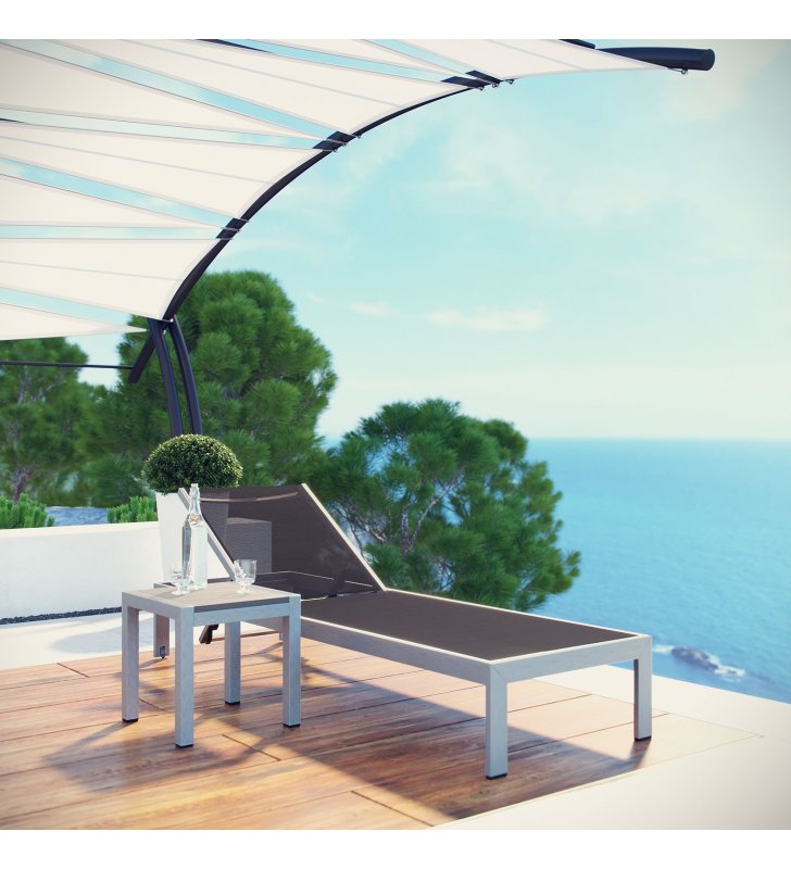 Shore 2 Piece Outdoor Patio Aluminum Set in Silver Black - Lexmod