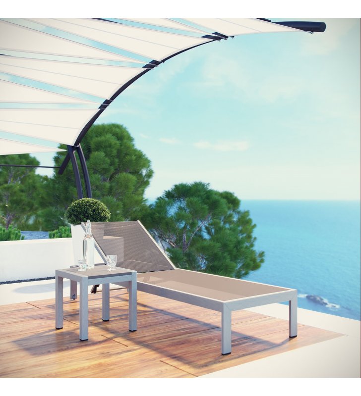Shore 2 Piece Outdoor Patio Aluminum Set in Silver Gray - Lexmod
