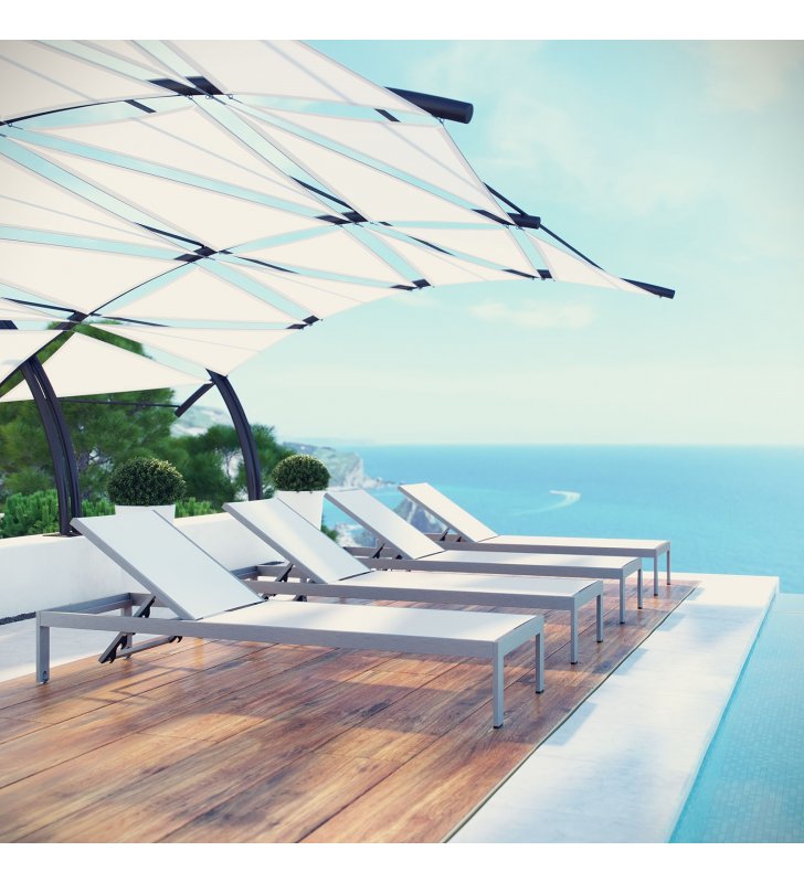 Shore Chaise Outdoor Patio Aluminum Set of 4 in Silver White - Lexmod