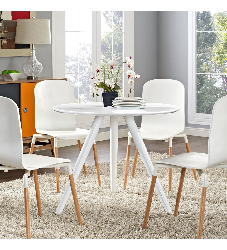 Lippa 36" Round Wood Top Dining Table with Tripod Base in White - Lexmod