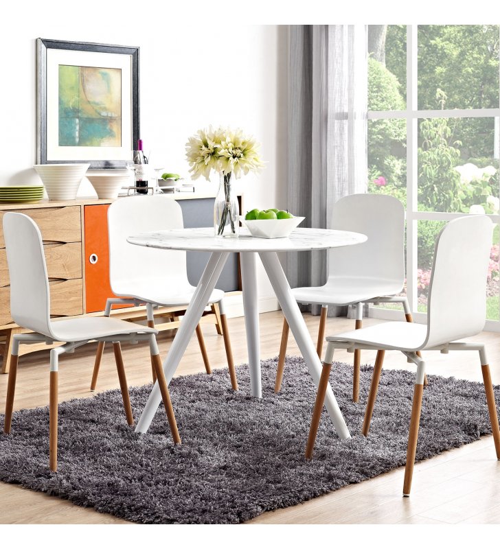 Lippa 36" Round Artificial Marble Dining Table with Tripod Base in White - Lexmod