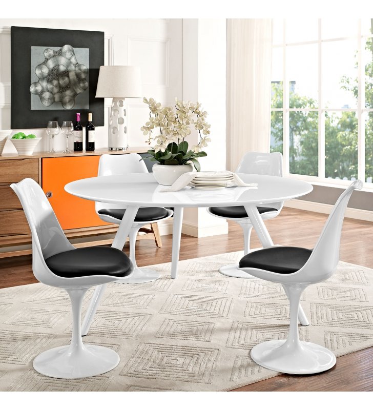 Lippa 54" Round Wood Top Dining Table with Tripod Base in White - Lexmod