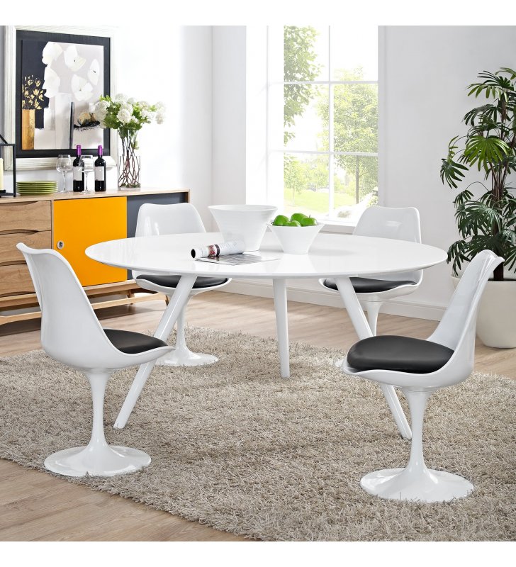 Lippa 60" Round Wood Top Dining Table with Tripod Base in White - Lexmod