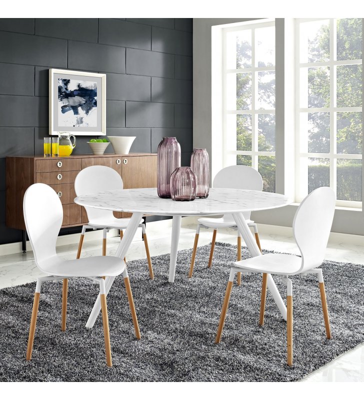Lippa 54" Round Artificial Marble Dining Table with Tripod Base in White - Lexmod