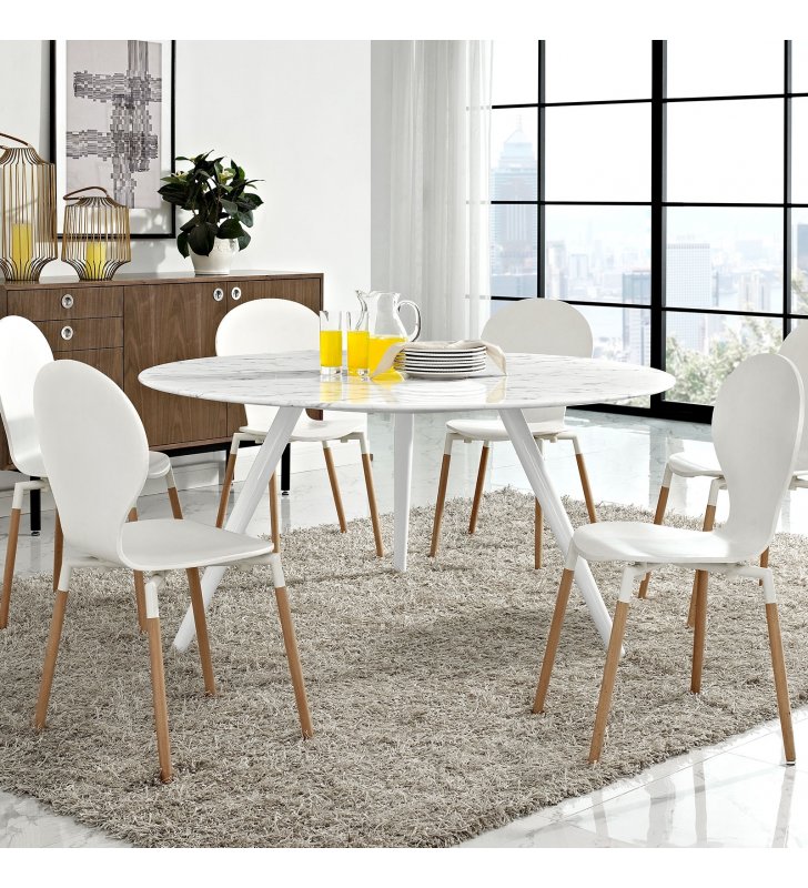 Lippa 60" Round Artificial Marble Dining Table with Tripod Base in White - Lexmod