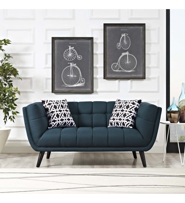 Bestow Upholstered Fabric Loveseat in Blue - Lexmod
