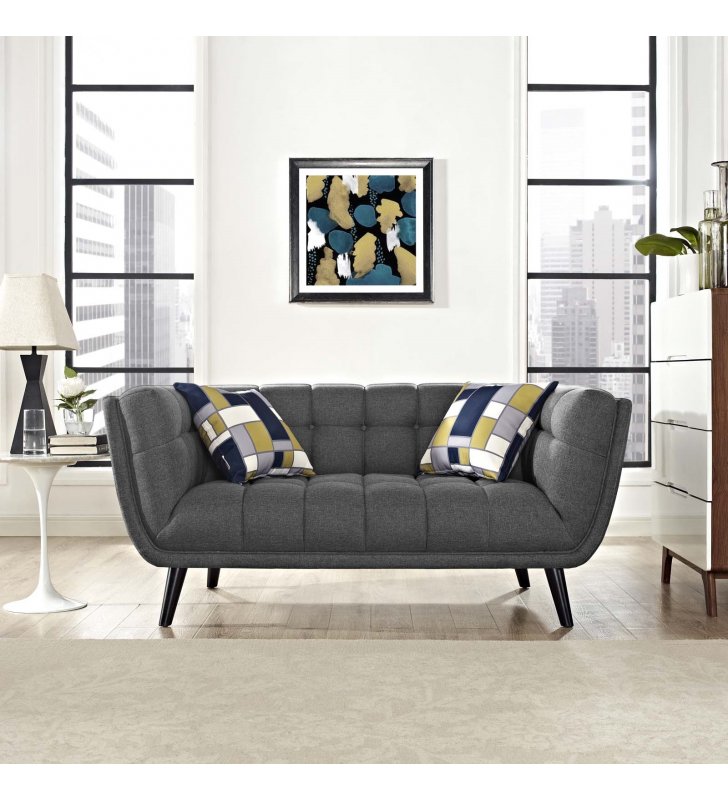 Bestow Upholstered Fabric Loveseat in Gray - Lexmod