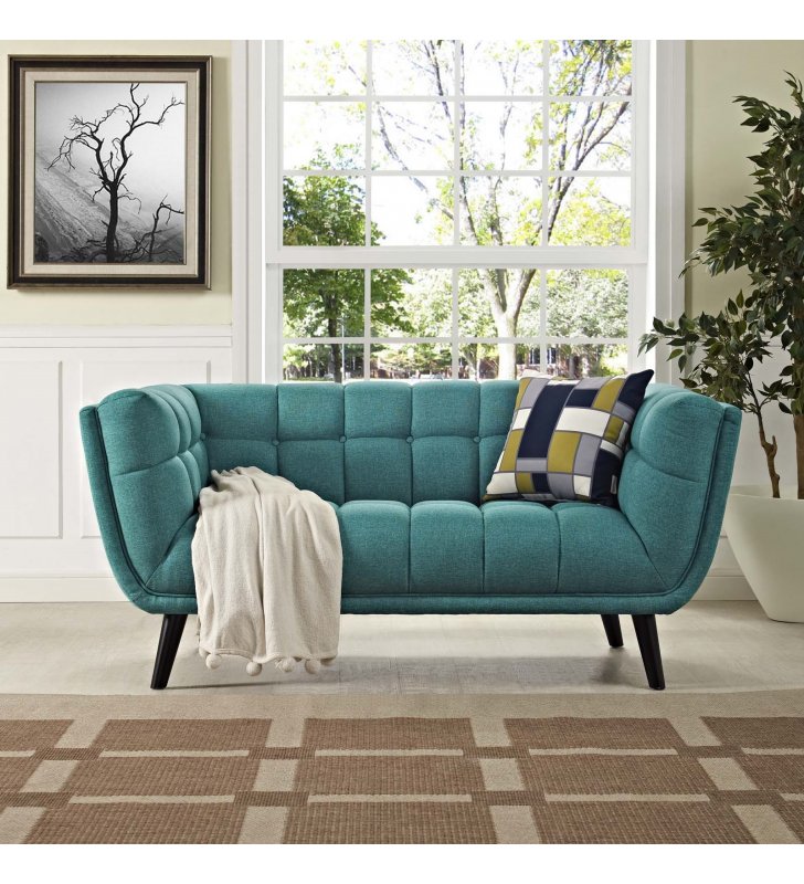 Bestow Upholstered Fabric Loveseat in Teal - Lexmod