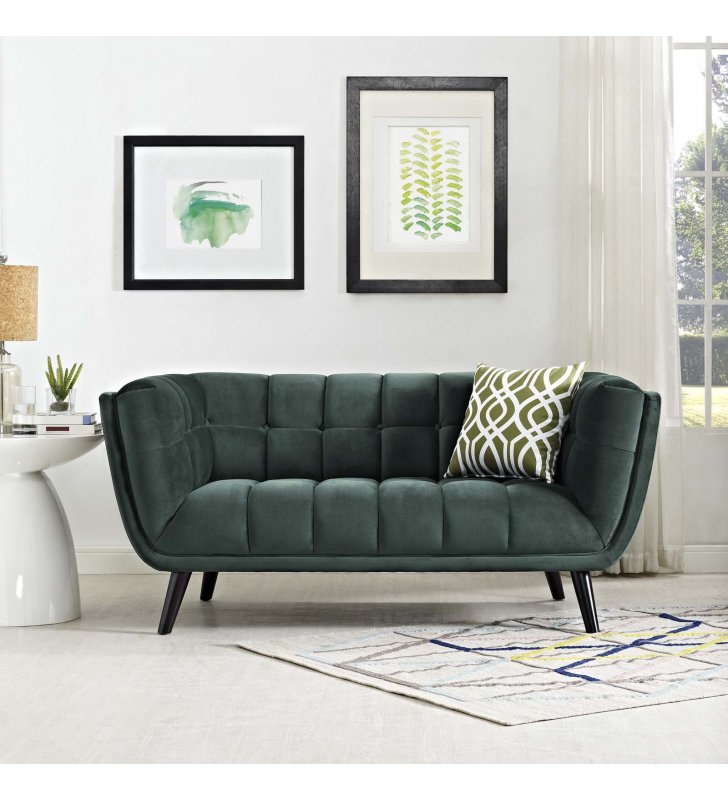 Bestow Performance Velvet Loveseat in Green - Lexmod