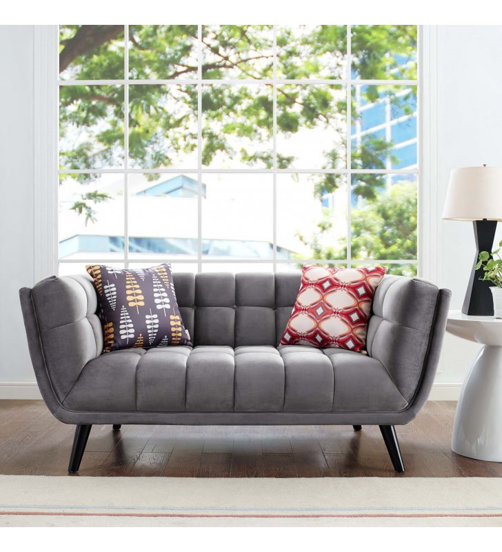 Bestow Performance Velvet Loveseat in Gray - Lexmod