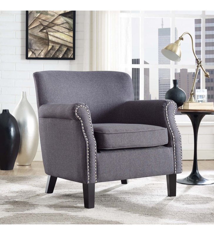 Province Upholstered Fabric Armchair in Gray - Lexmod