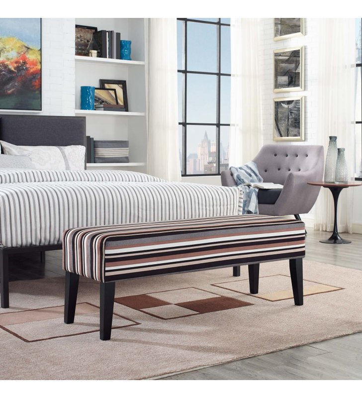 Connect Upholstered Fabric Bench in Stripe - Lexmod