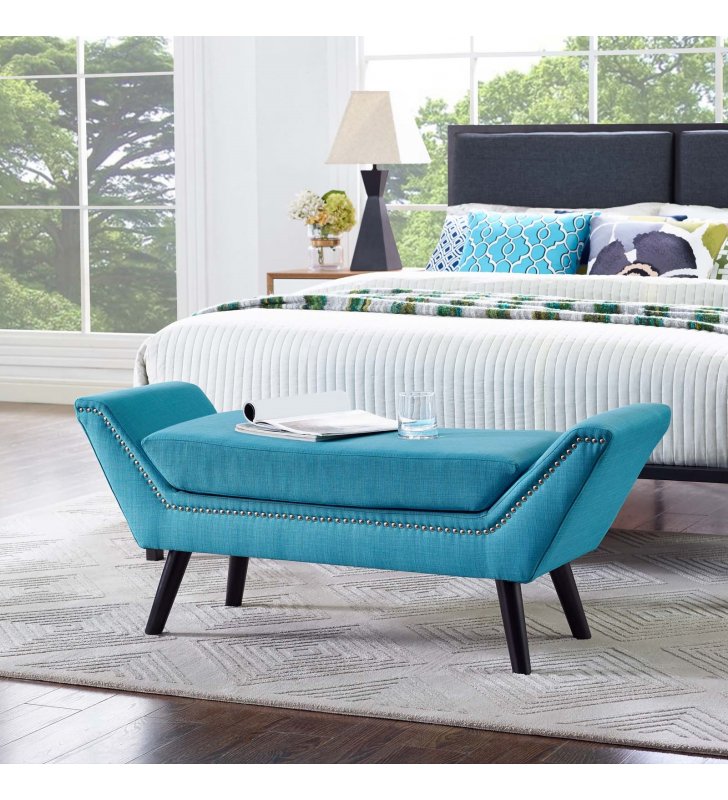 Gambol Upholstered Fabric Bench in Pure Water - Lexmod