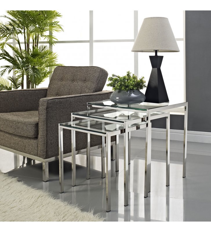Nimble Nesting Table in Silver - Lexmod
