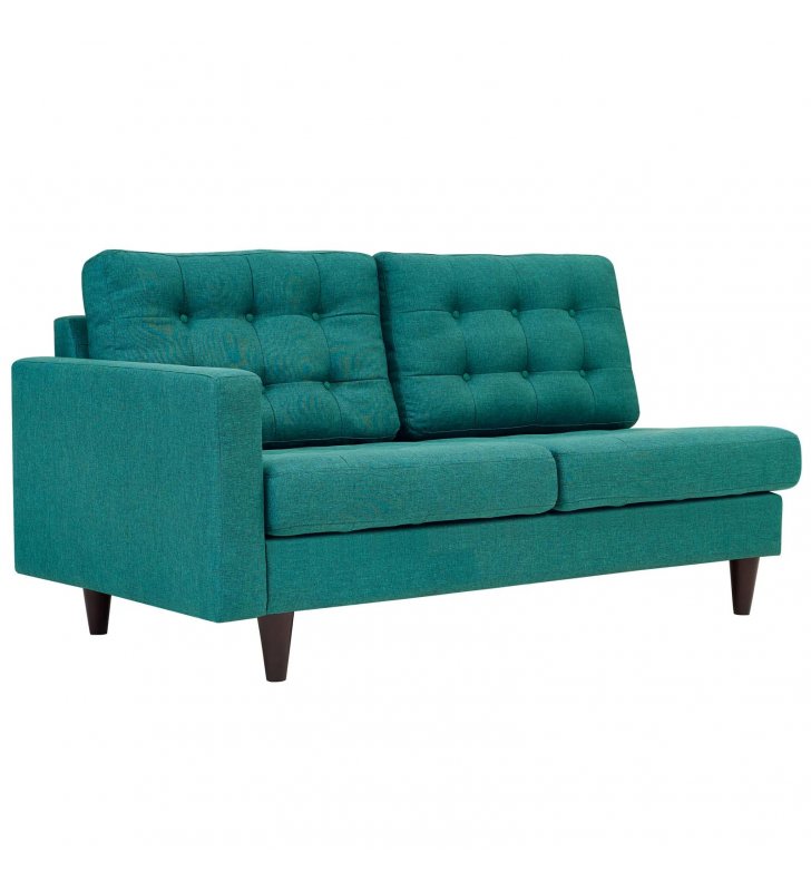 Empress Left-Facing Upholstered Fabric Loveseat in Teal - Lexmod