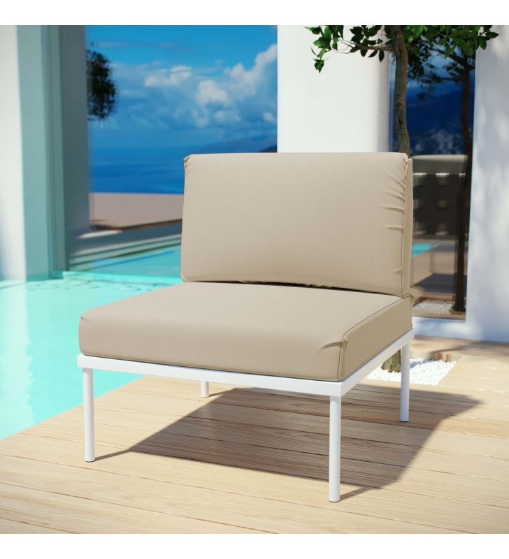 Harmony Armless Outdoor Patio Aluminum Chair in White Beige - Lexmod