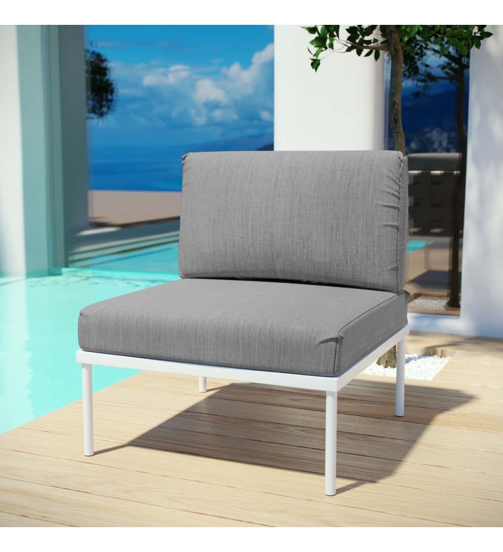 Harmony Armless Outdoor Patio Aluminum Chair in White Gray - Lexmod