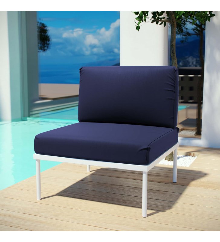 Harmony Armless Outdoor Patio Aluminum Chair in White Navy - Lexmod