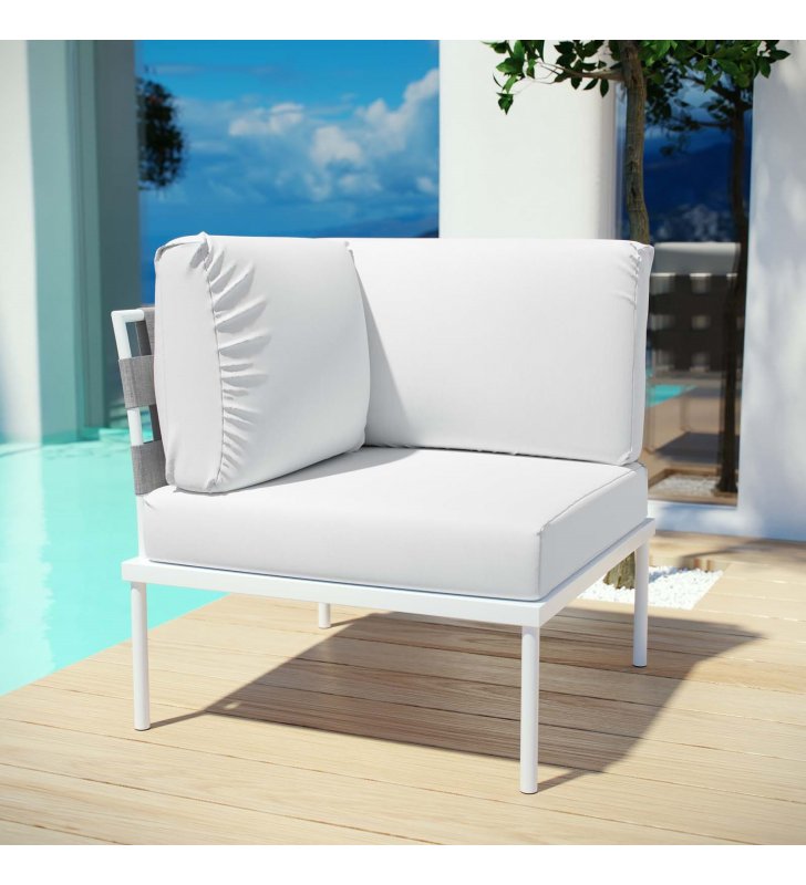 Harmony Outdoor Patio Aluminum Corner Sofa in White White - Lexmod