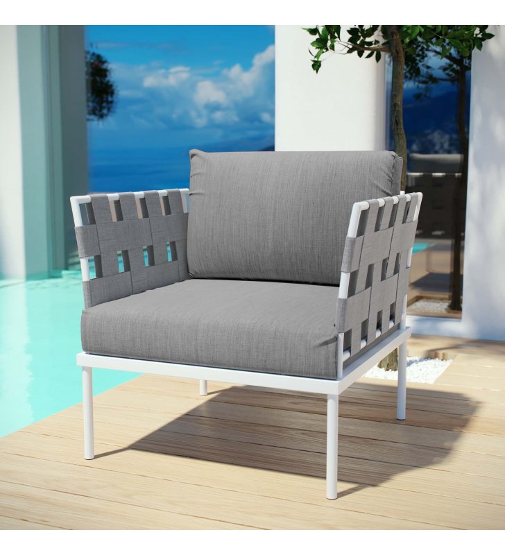 Harmony Outdoor Patio Aluminum Armchair in White Gray - Lexmod