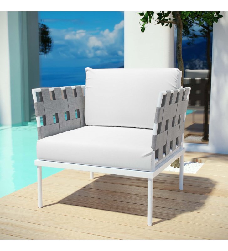 Harmony Outdoor Patio Aluminum Armchair in White White - Lexmod