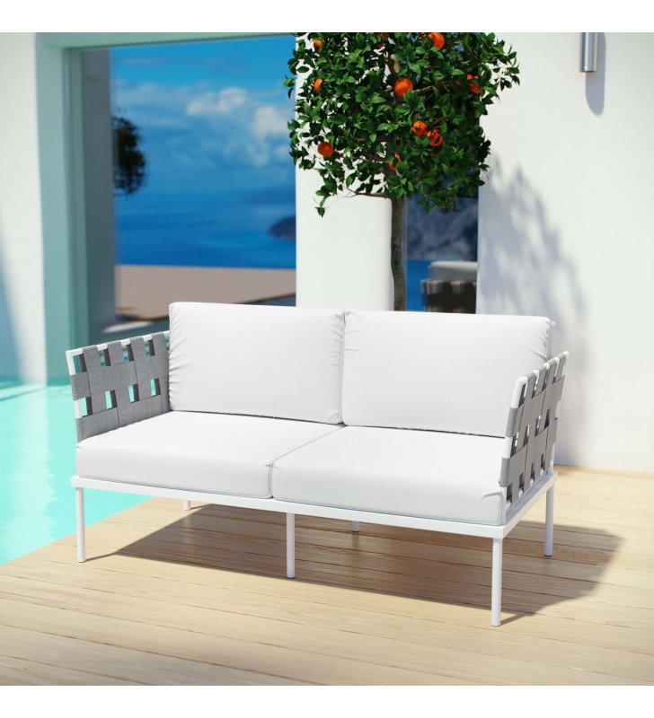 Harmony Outdoor Patio Aluminum Loveseat in White White - Lexmod