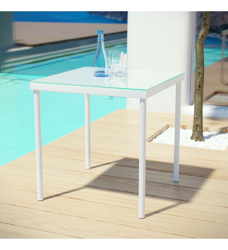 Harmony Outdoor Patio Aluminum Side Table in White - Lexmod