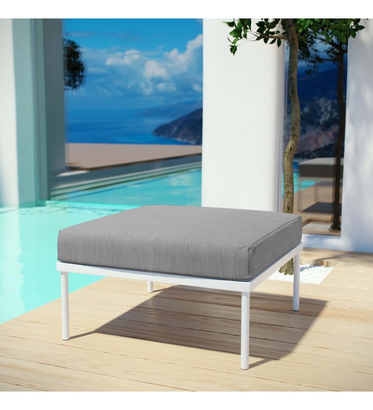Harmony Outdoor Patio Aluminum Ottoman in White Gray - Lexmod