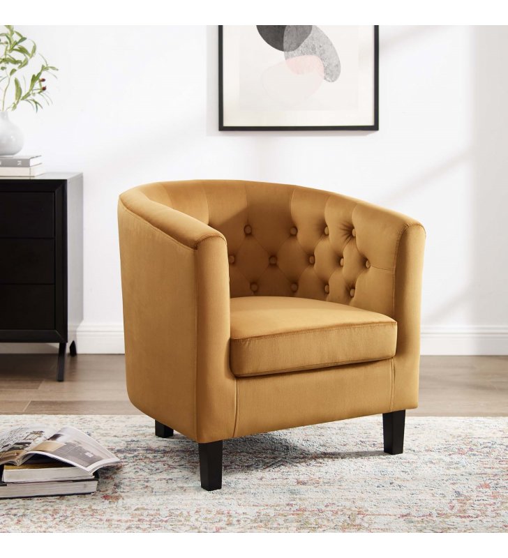 Prospect Performance Velvet Armchair in Cognac - Lexmod