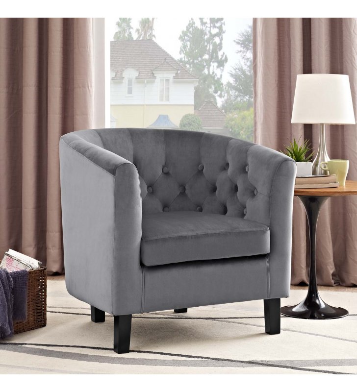 Prospect Performance Velvet Armchair in Gray - Lexmod