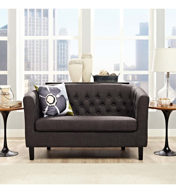 Prospect Upholstered Fabric Loveseat in Brown - Lexmod