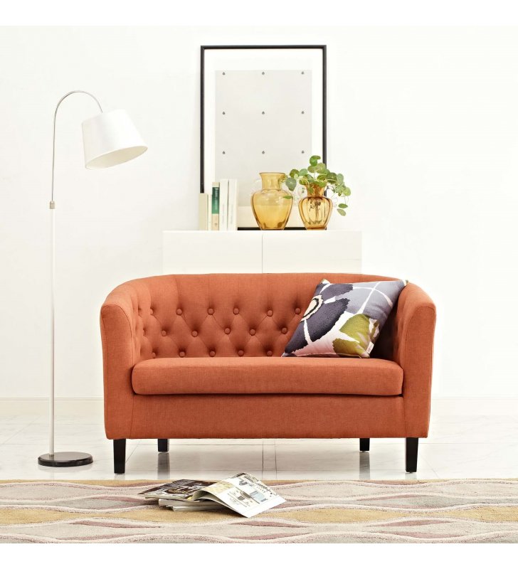 Prospect Upholstered Fabric Loveseat in Orange - Lexmod