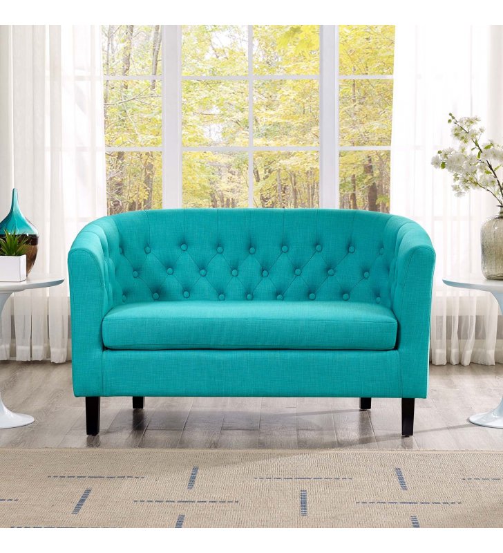Prospect Upholstered Fabric Loveseat in Pure Water - Lexmod