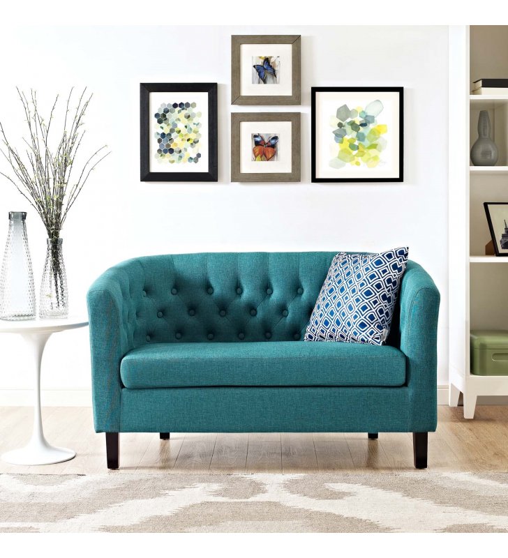 Prospect Upholstered Fabric Loveseat in Teal - Lexmod