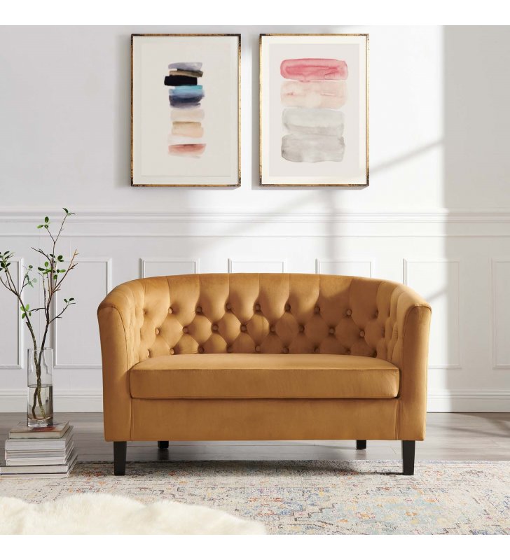 Prospect Performance Velvet Loveseat in Cognac - Lexmod