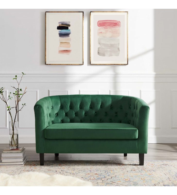 Prospect Performance Velvet Loveseat in Emerald - Lexmod
