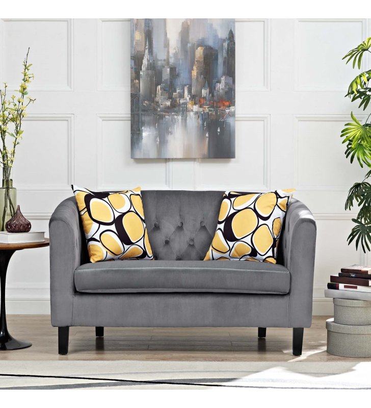 Prospect Performance Velvet Loveseat in Gray - Lexmod