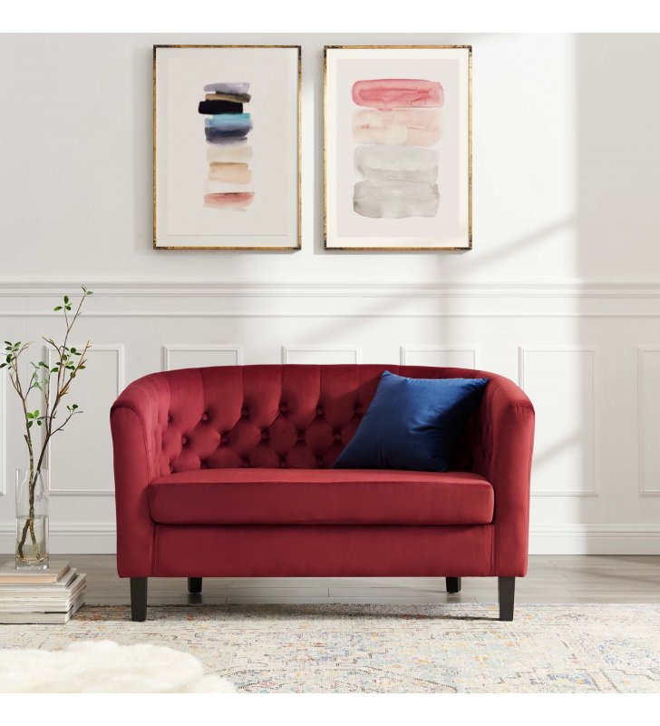 Prospect Performance Velvet Loveseat in Maroon - Lexmod