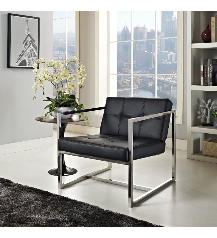 Hover Upholstered Vinyl Lounge Chair in Black - Lexmod