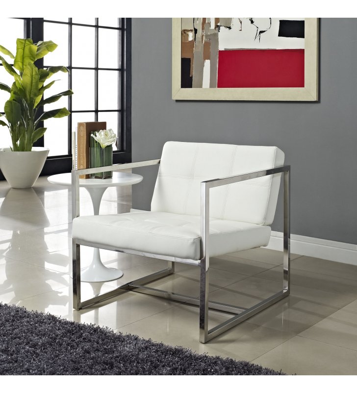 Hover Upholstered Vinyl Lounge Chair in White - Lexmod