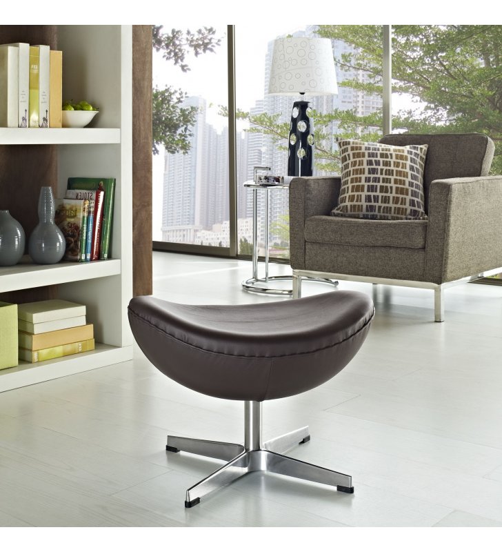 Glove Leather Ottoman in Brown - Lexmod