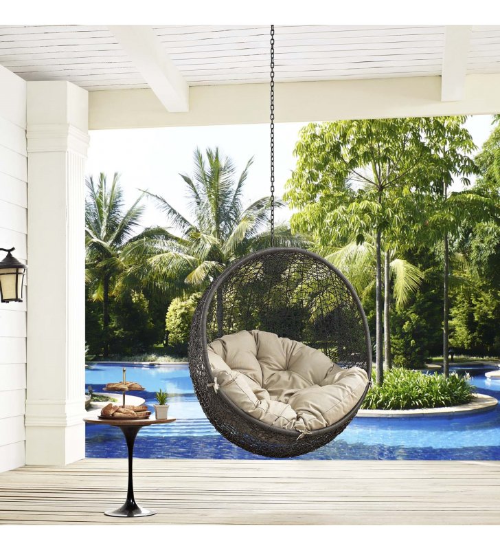 Hide Outdoor Patio Swing Chair Without Stand in Gray Beige - Lexmod