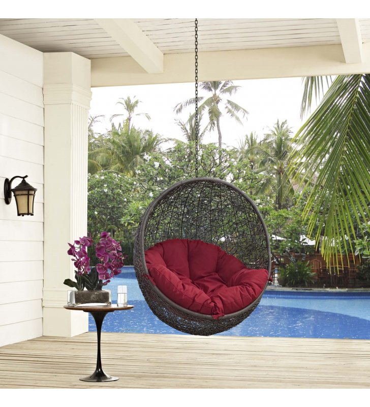 Hide Outdoor Patio Swing Chair Without Stand in Gray Red - Lexmod