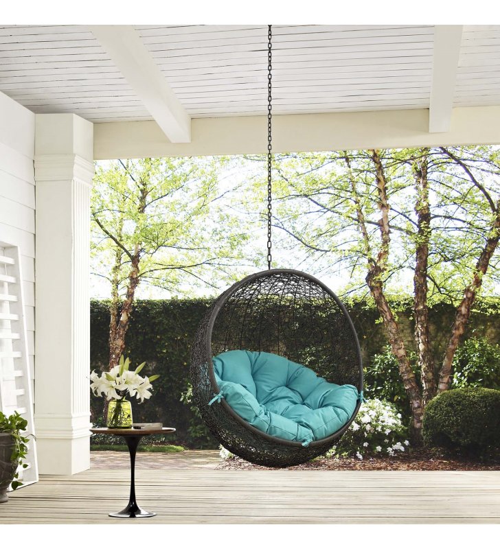 Hide Outdoor Patio Swing Chair Without Stand in Gray Turquoise - Lexmod