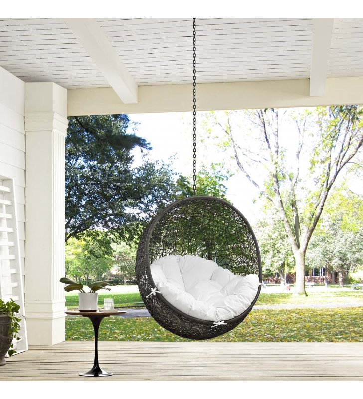 Hide Outdoor Patio Swing Chair Without Stand in Gray White - Lexmod