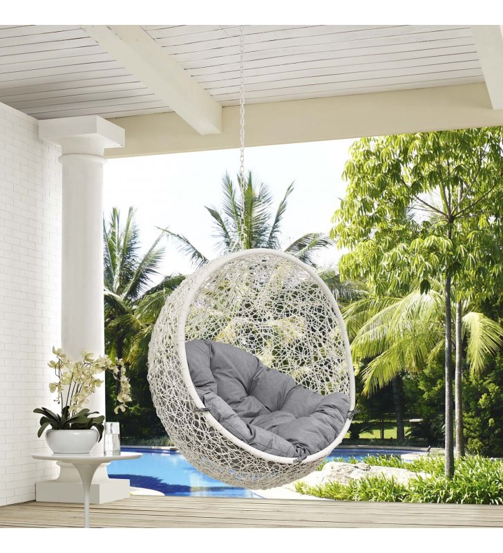 Hide Outdoor Patio Swing Chair Without Stand in White Gray - Lexmod