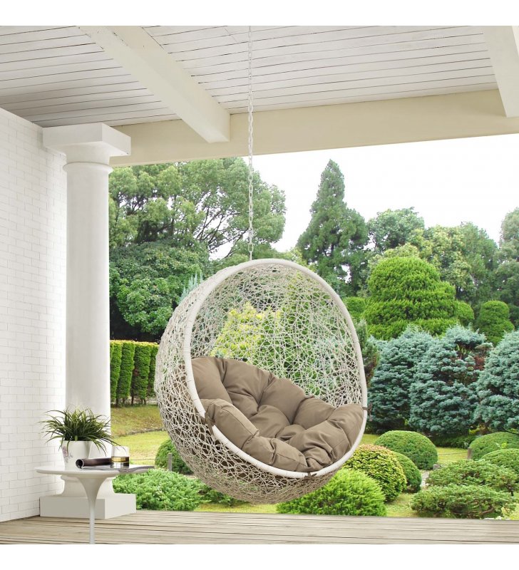 Hide Outdoor Patio Swing Chair Without Stand in White Mocha - Lexmod