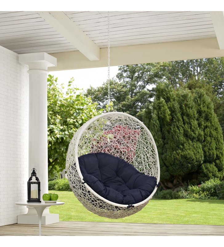 Hide Outdoor Patio Swing Chair Without Stand in White Navy - Lexmod